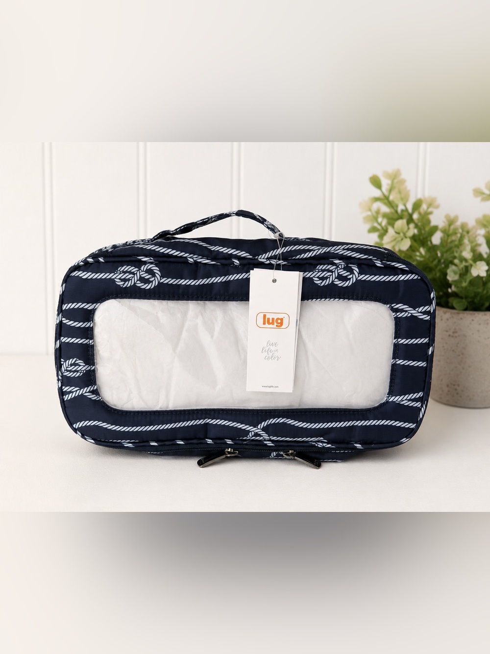 Lug Freight Box Container Nautical Navy Rope Print NWT Travel Storage Organizer